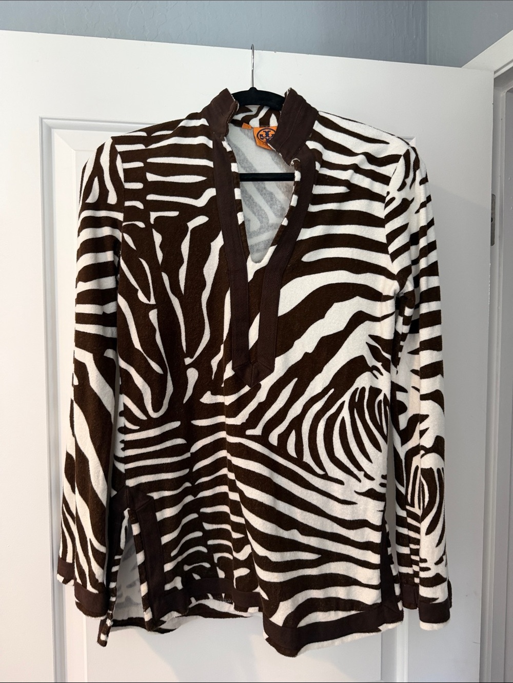 Tory Burch Brown and White Zebra-Print Pullover